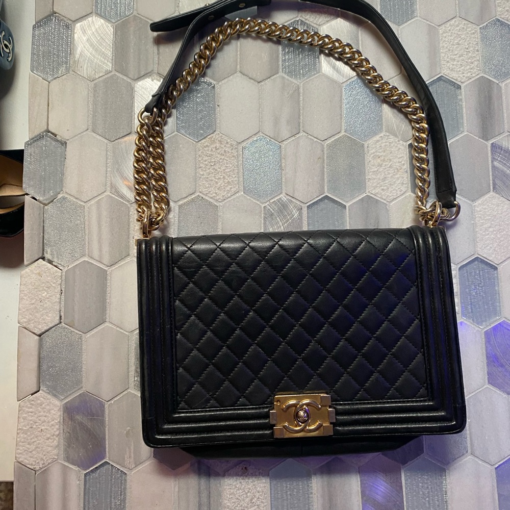 Chanel medium calf leather black Le Boy Bag gold hardware